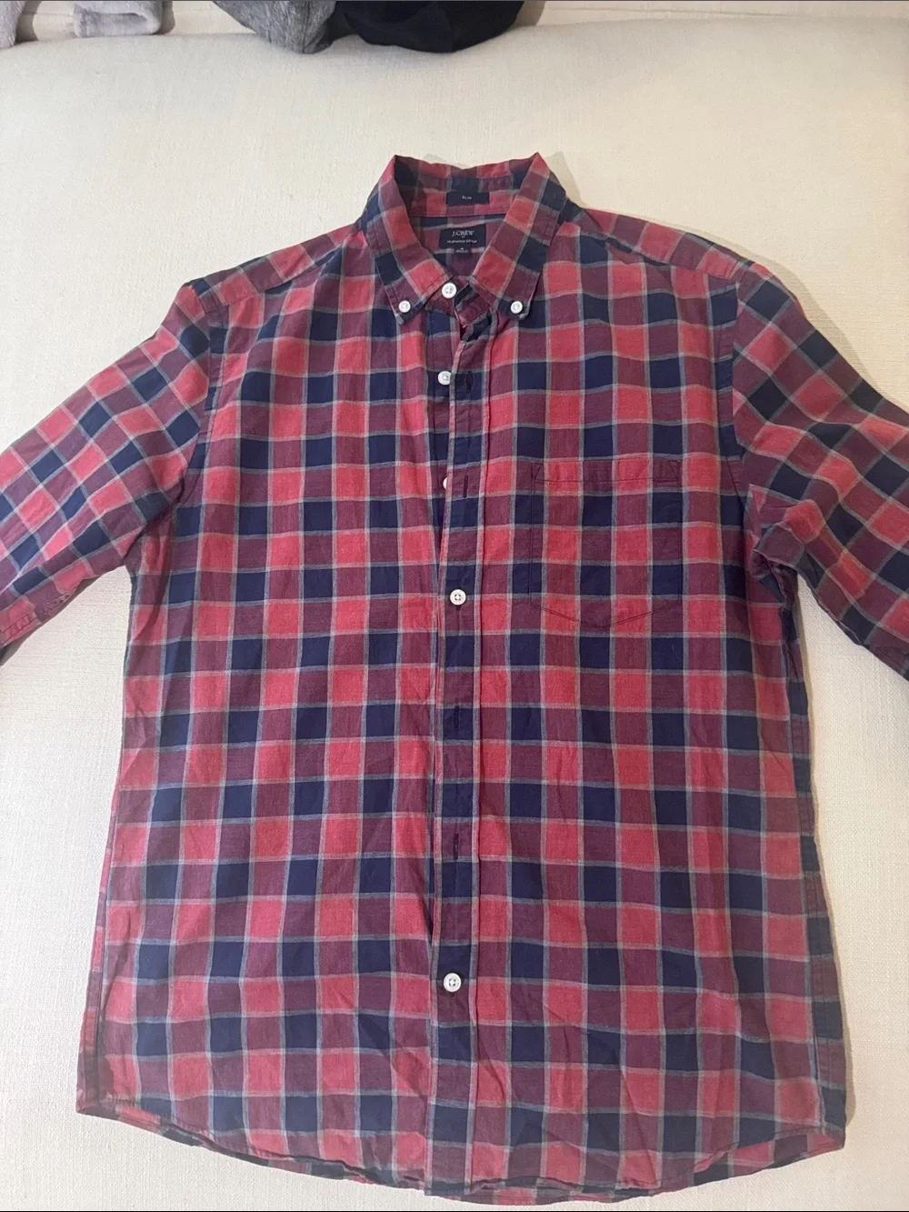 J. Crew Men’s Red and Navy Plaid Button-Down Shirt